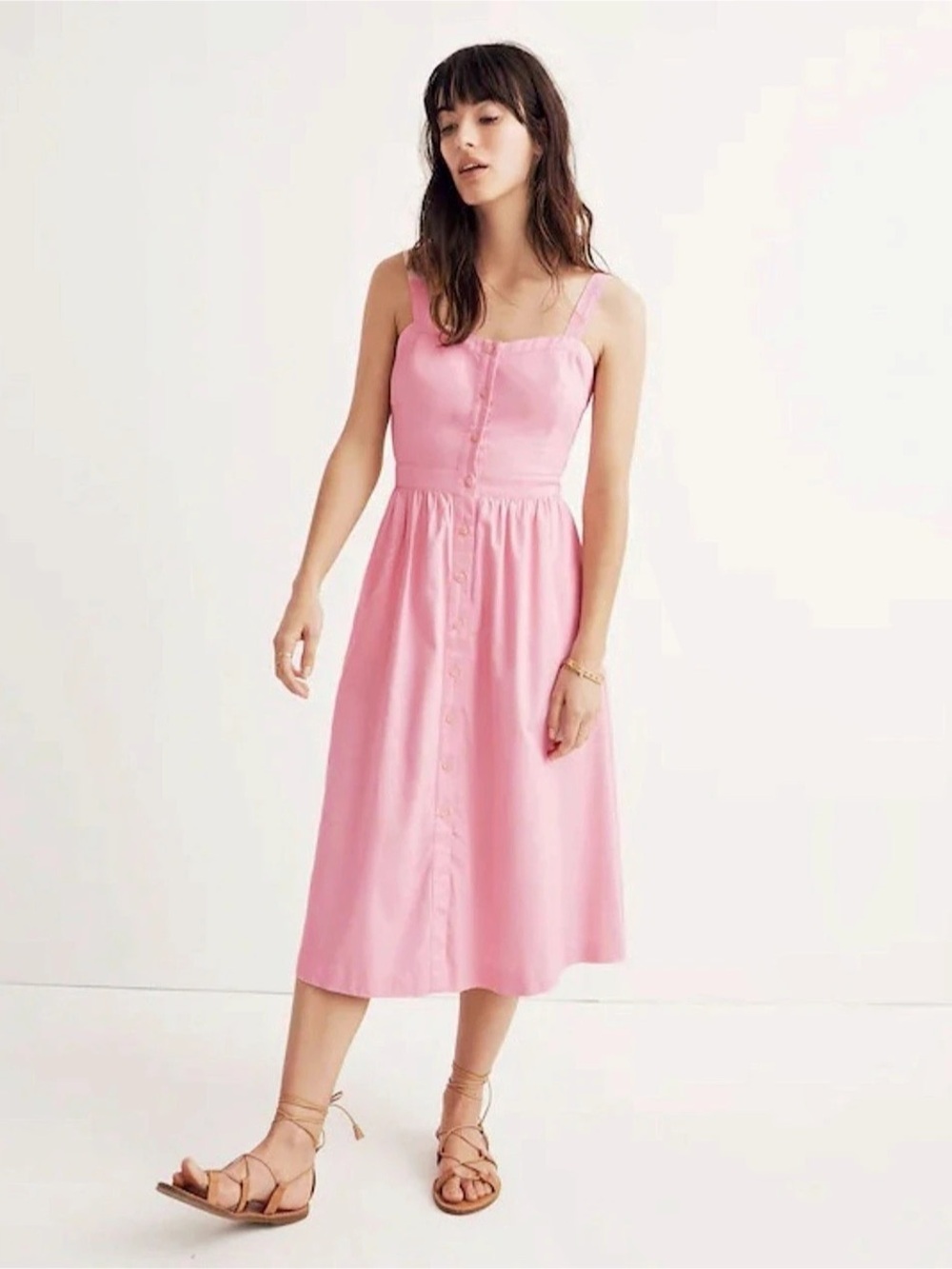 $138 Madewell Pink Cotton Poplin Open Back Bow Sleeveless Midi Dress Size 4